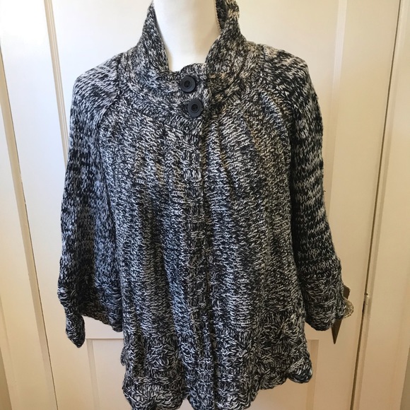 Fashion Blvd Sweaters - Gray/Black Knit Buttoned Sweater Cape Fashion Blvd Sweaters - Gray/Black Knit Buttoned Sweater Cape